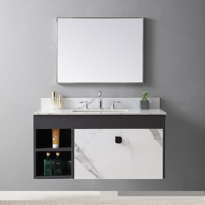 31 in./ 37 in./ 43 in. Carrara Gold Engineered Stone Bathroom Vanity Top with Ceramic Sink - 43" X 22"