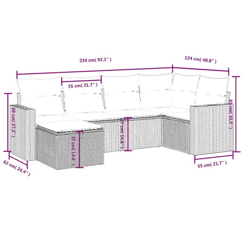 vidaXL Patio Sofa Set with Cushions Outdoor Conversation Furniture Poly Rattan