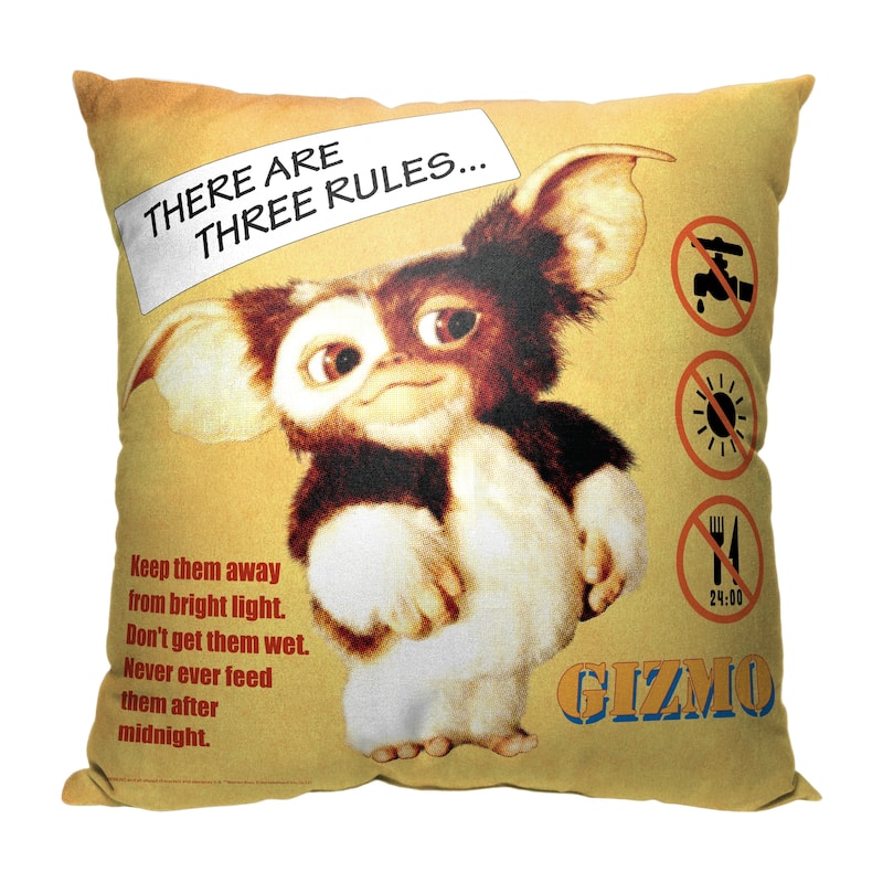 Warner Brothers Gremlins Three Rules 18 Inch Throw Pillow