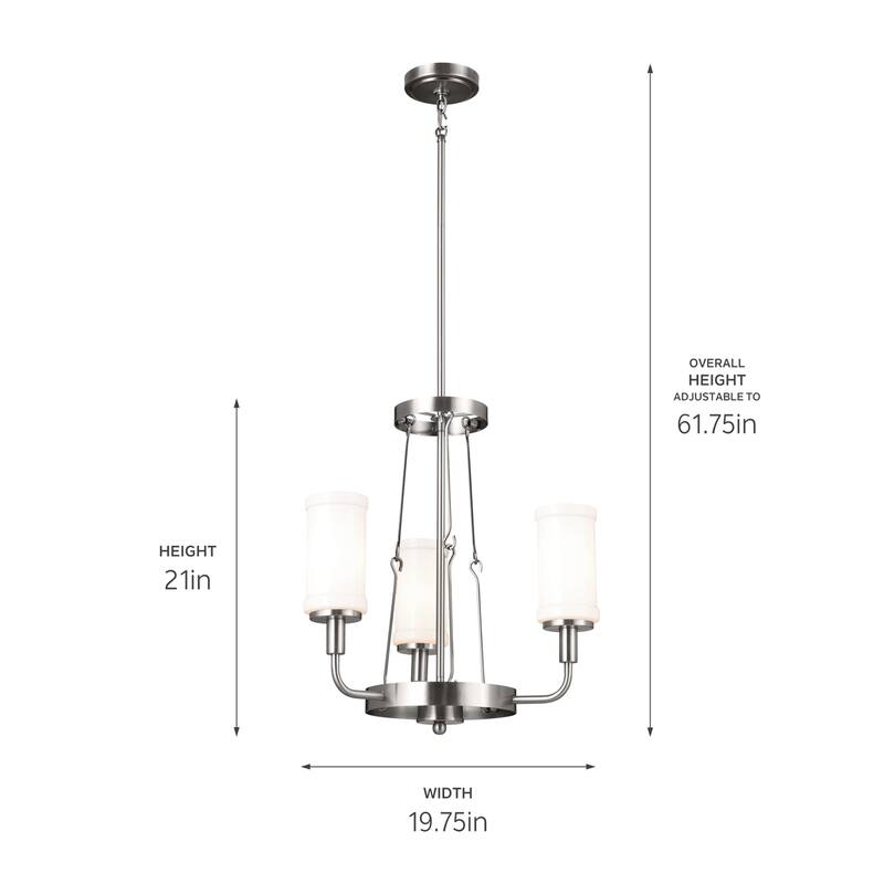 Kichler Lighting Vetivene 19 inch 3-Light Chandelier Classic Pewter with Opal Glass