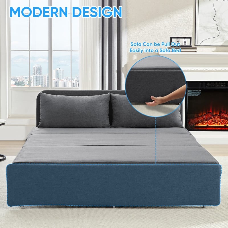 Mixoy Full/Queen Size Sofa Bed,2 in 1 Convertible Linen 1-Seater/Loveseat Sleeper Sofa Couch with Cushions