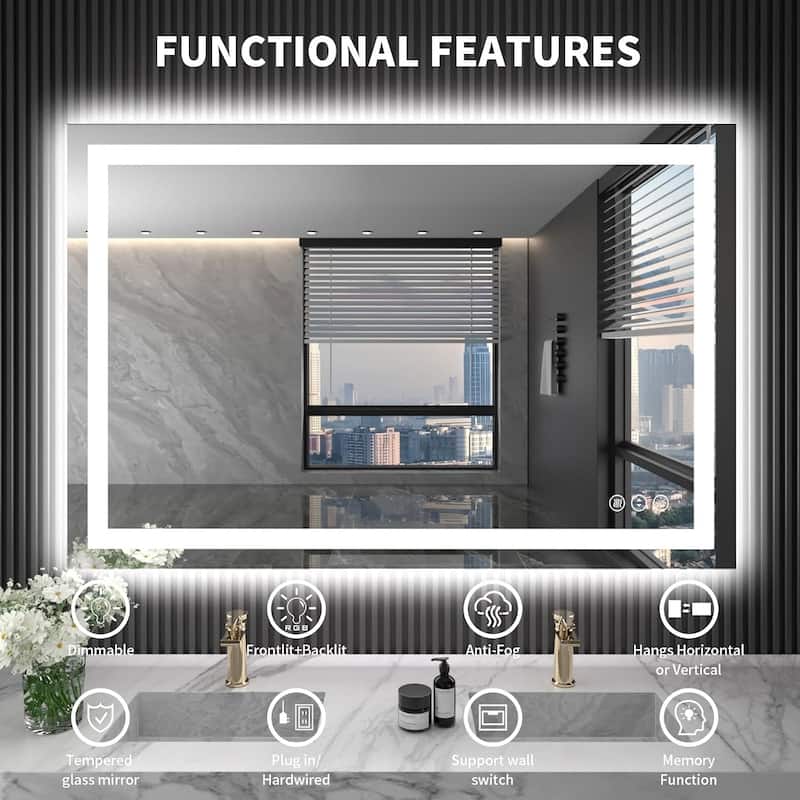 40x32 Inch Frameless LED Bathroom Mirror,Smart Mirror - White