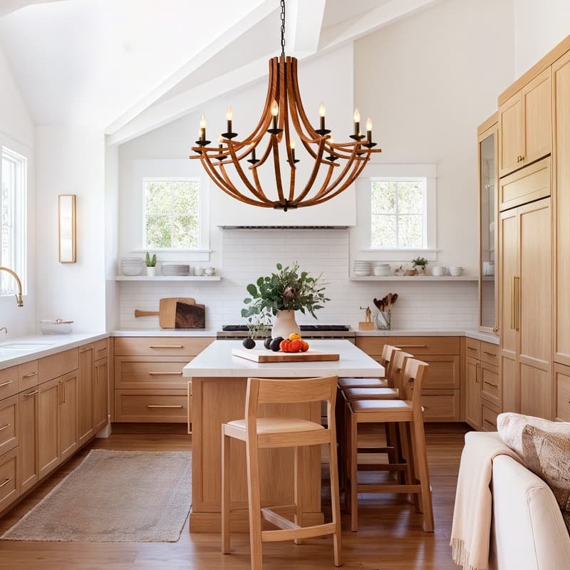Modern Farmhouse Wood Chandeliers，Rustic Candle Chandelier