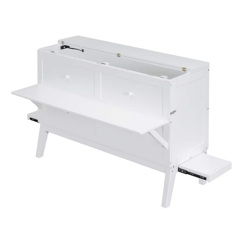 Queen Size Murphy Bed with USB Port, Solid Wood Murphy Chest Bed, Platform Murphy Bed Frame with Removable Shelves On Each Side