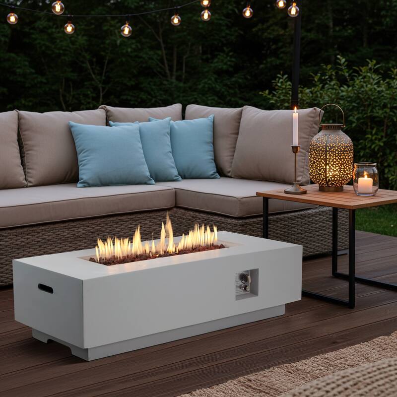 50,000 BTU 30" Outdoor White Round Propane Fire Pit Table and Set