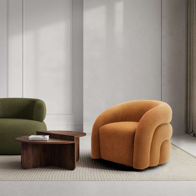 Modern Upholstered Swivel 360 degree Rotation Boucle Barrel Chair