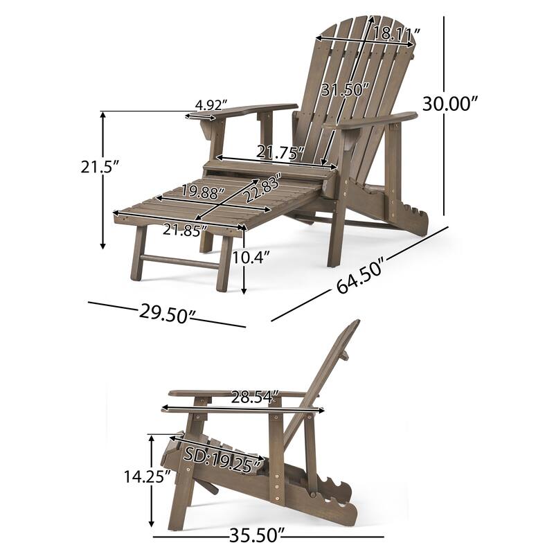 Libo Outdoor Recliner Adirondack Chair, Slatted Gray Acacia Wood