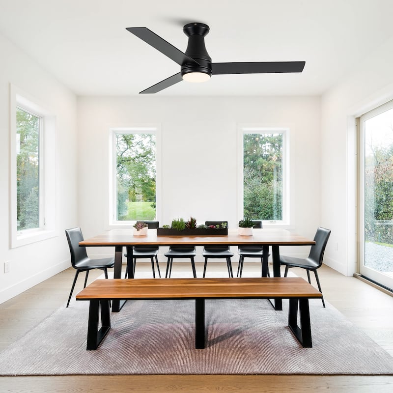 48" Industrial Black Indoor Hugger Ceiling Fan Flush Mount with Light and App Control