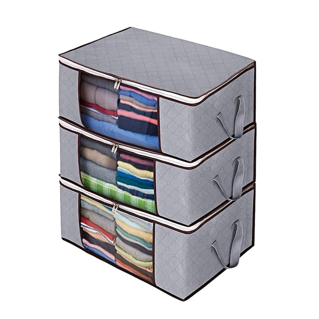 Enova Home Non Woven Fabric Foldable Storage Underbed Clothes Cover Bag(Set of 3) - N/A