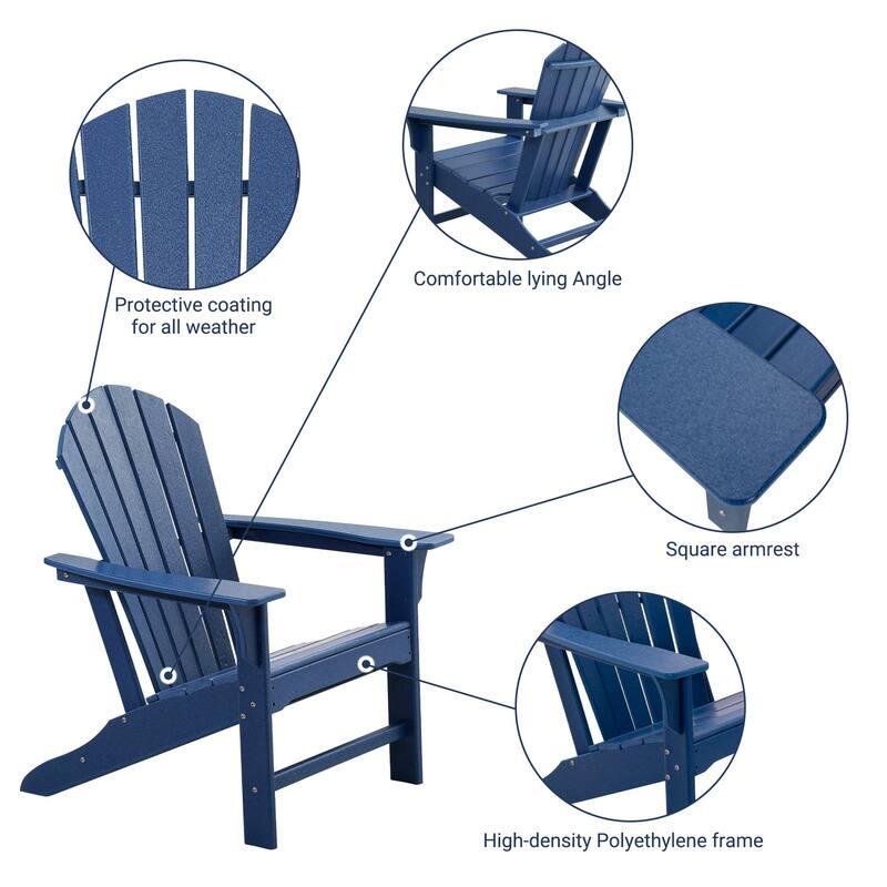Outdoor Composite Classic Adirondack Chair, All-Weather Resistant Deck Lounge Chair with Ergonomic Design