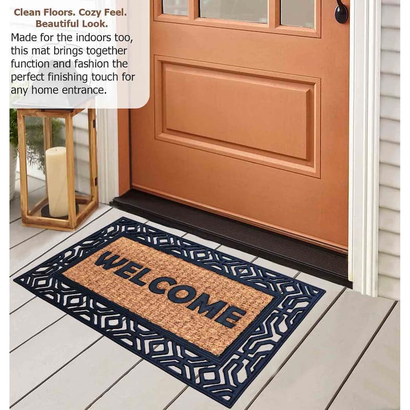 Gardenised Heavy Duty Coco Coir Doormat Non Slip PVC Baking Embossed Welcome Design Natural Coconut Fiber Floor Mat 18x30"