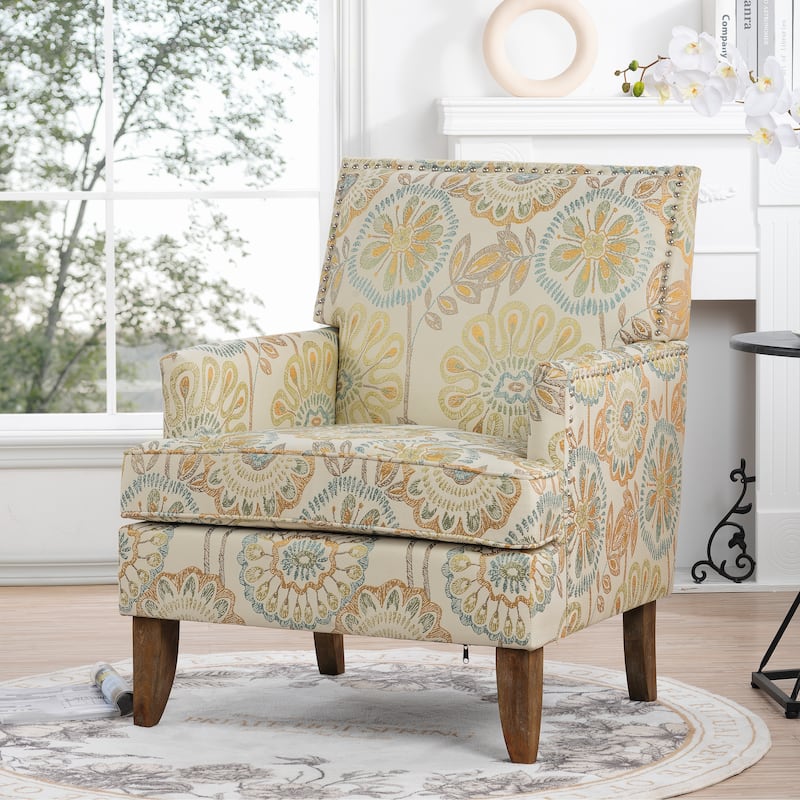 Modern 28.54" Upholstered Accent Chair with Solid Wood Frame and Nailheads for Living Room