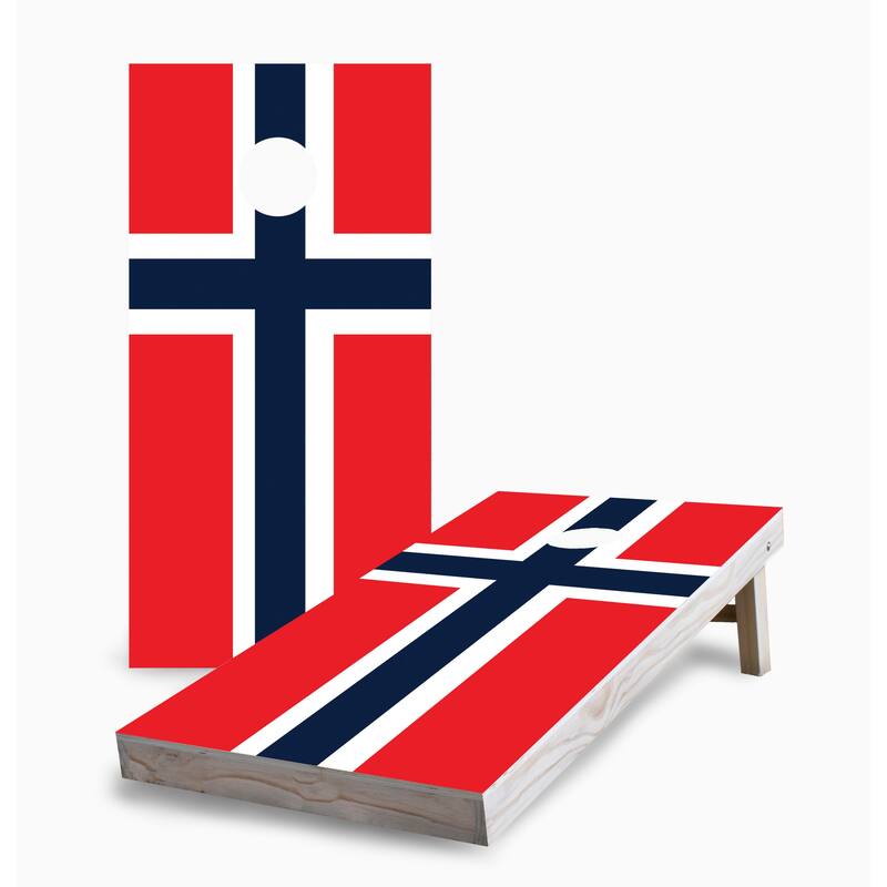 Norwegian Flag Corn Hole Board Set w Case & Lights - 16 Years and Up