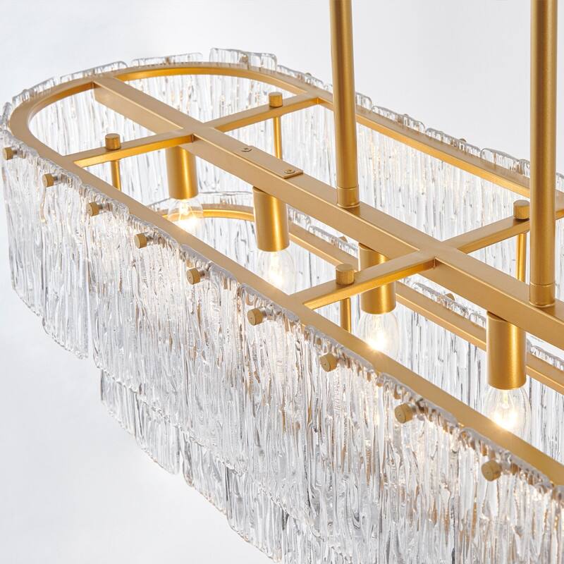 KAWOTI 6-light Tired Glass Pendant Chandelier Gold - W37.38" x E11.75" x H19.5" (Max H60")