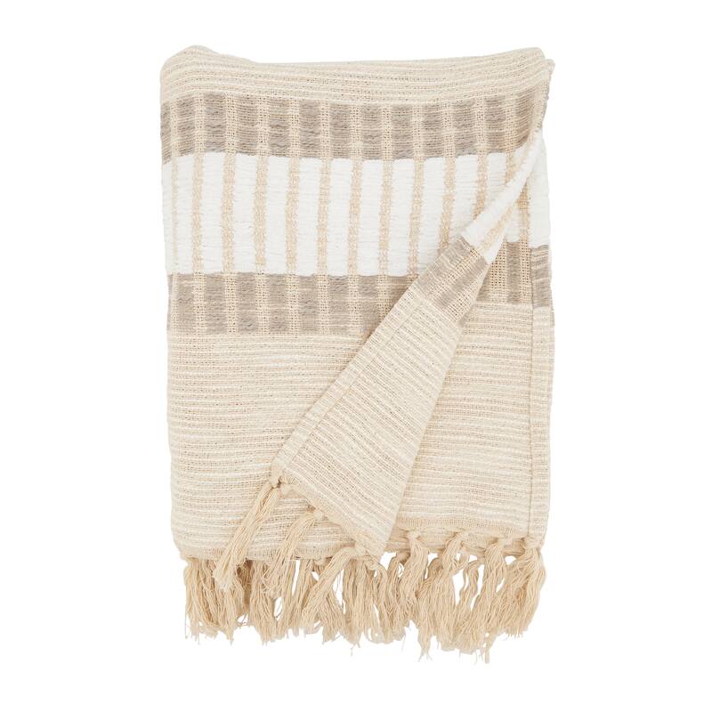 Boho Beauty Woven Stripe Throw Blanket with Fringe