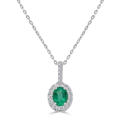 Joelle Collection Emerald & Diamond Pendant Necklace 14K Gold