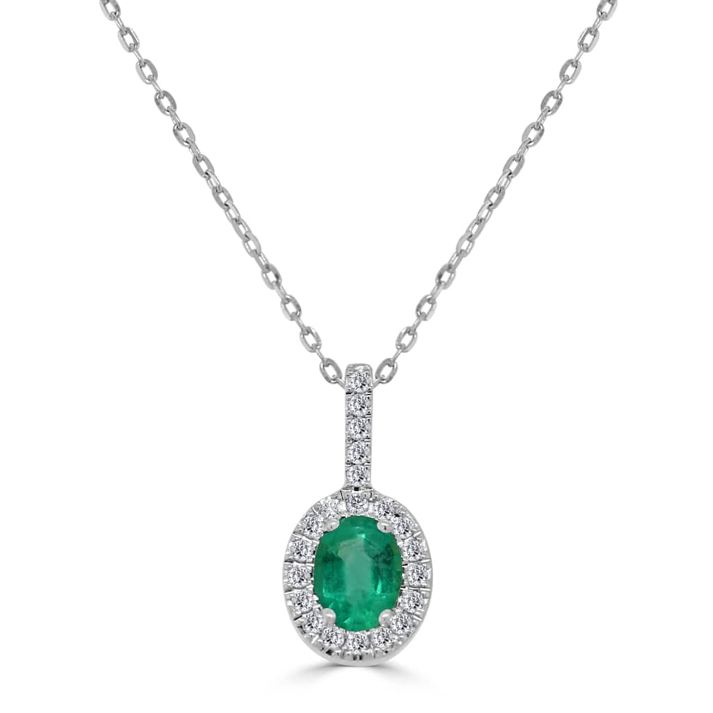 Joelle Collection Emerald & Diamond Pendant Necklace 14K Gold