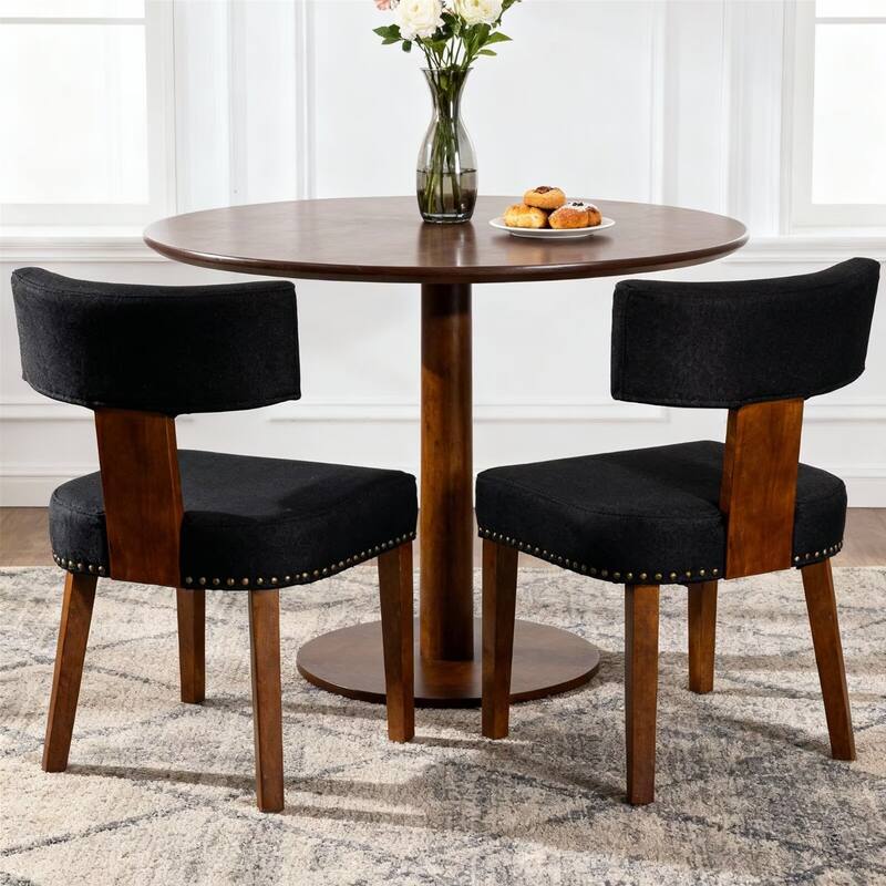 Mid-Century Modern Dining Chairs with Nailhead Trim & Wood Frame (Set of 2)