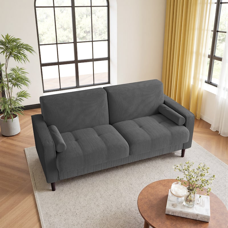 62.5'' W Corduroy Couch Upholstered Square Arm Sofa