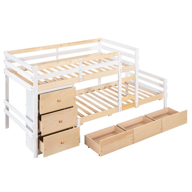 Merax Twin over Twin Loft Bunk Bed with Drawers and Ladder, Natural