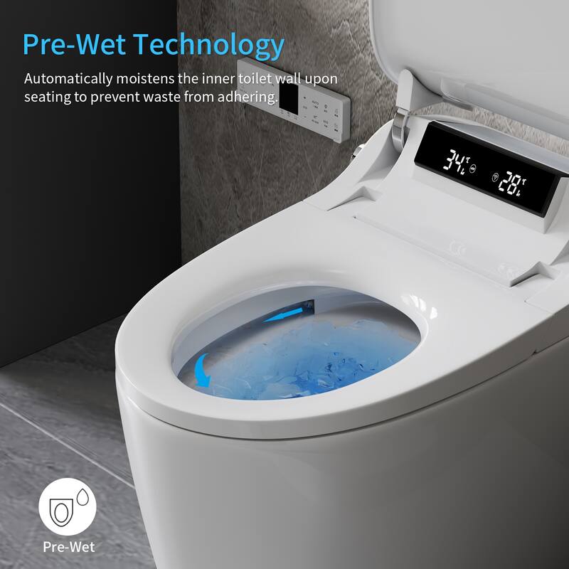 Smart Toilet Bidet Combo with Foot Sensor Open Cover/Seat, Self-Cleaning Nozzle,Knob Control, Soft Close, Auto Flush