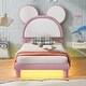 preview thumbnail 17 of 24, Upholstered Bed Frame with Cartoon Ears Shaped Headboard and LED Light Underneath, Twin/Full Size Platform Bed with Support Legs