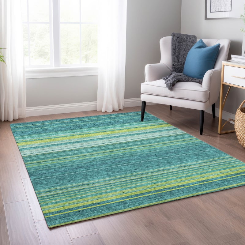 Machine Washable Indoor/ Outdoor Ombre Stripes Chantille Rug