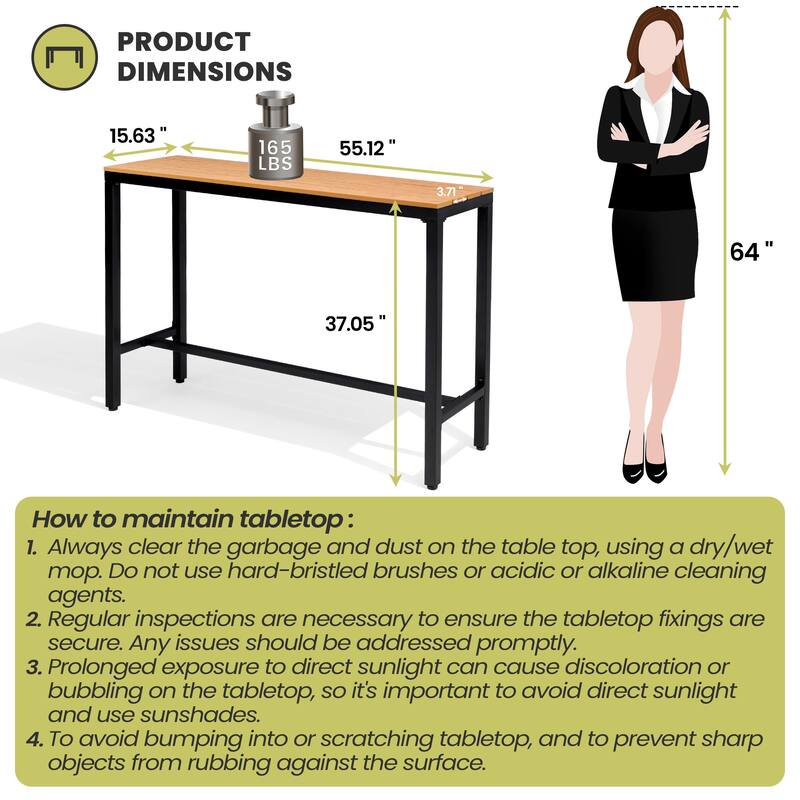 Crestlive Products Patio Outdoor Bar Table Rectangle Pub Table
