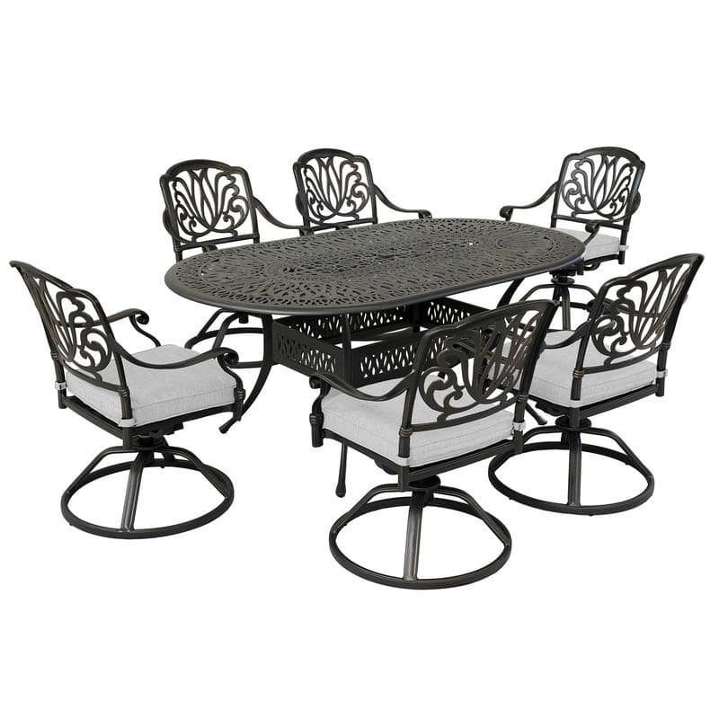 Manasquan 7-piece Gunmetal Aluminum Oval Dining Set with Swivel Chairs by Havenside Home - Dessert Night/Cast Shale