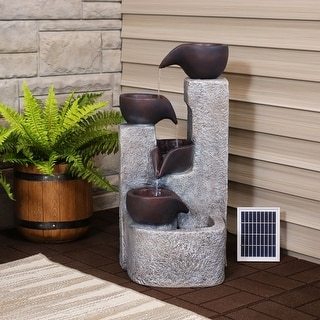 Aged Tiered Vessels Solar Fountain with Battery Backup - 29-Inch