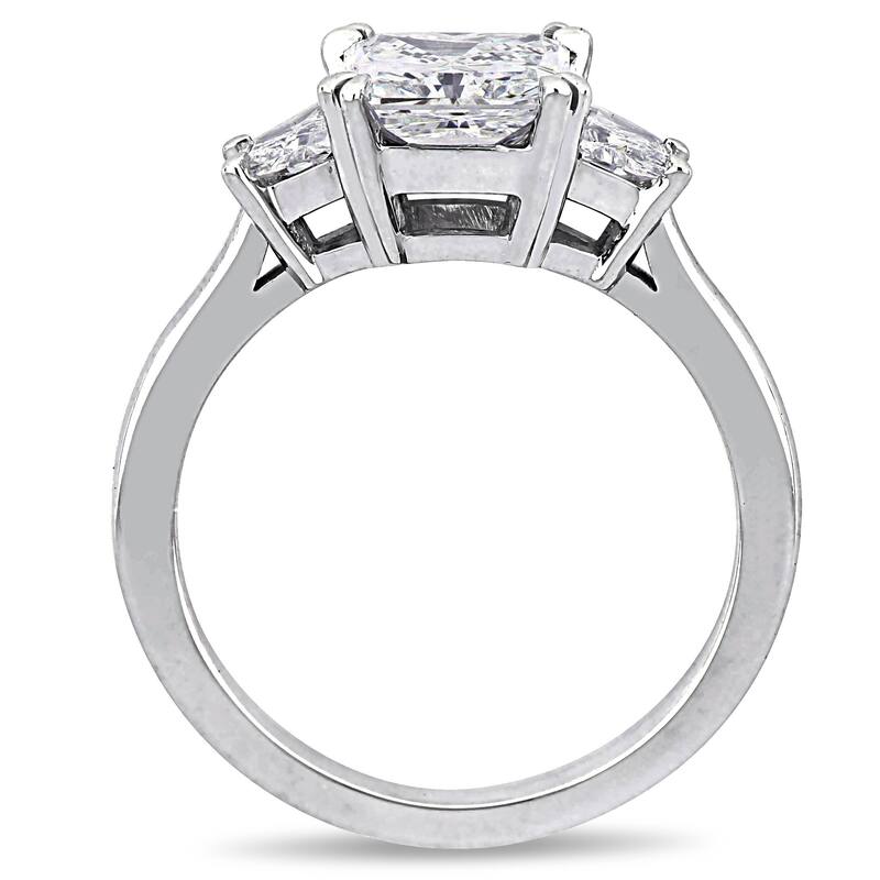 Miadora 2 1/2ct TDW Radiant Cut and Trapezoid Diamond 3-Stone Engagement Ring in 18k White Gold