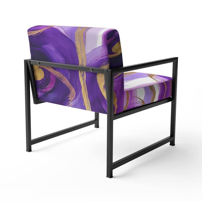 Designart "Mettalic Indigo And Gold II" Upholstered Abstract Accent Chair - Glam Arm Chair For Living Room