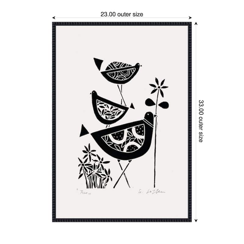 Kate and Laurel Sylvie Folk Bird Family Trio Linocut Framed Canvas by Giuliana Lazzerini