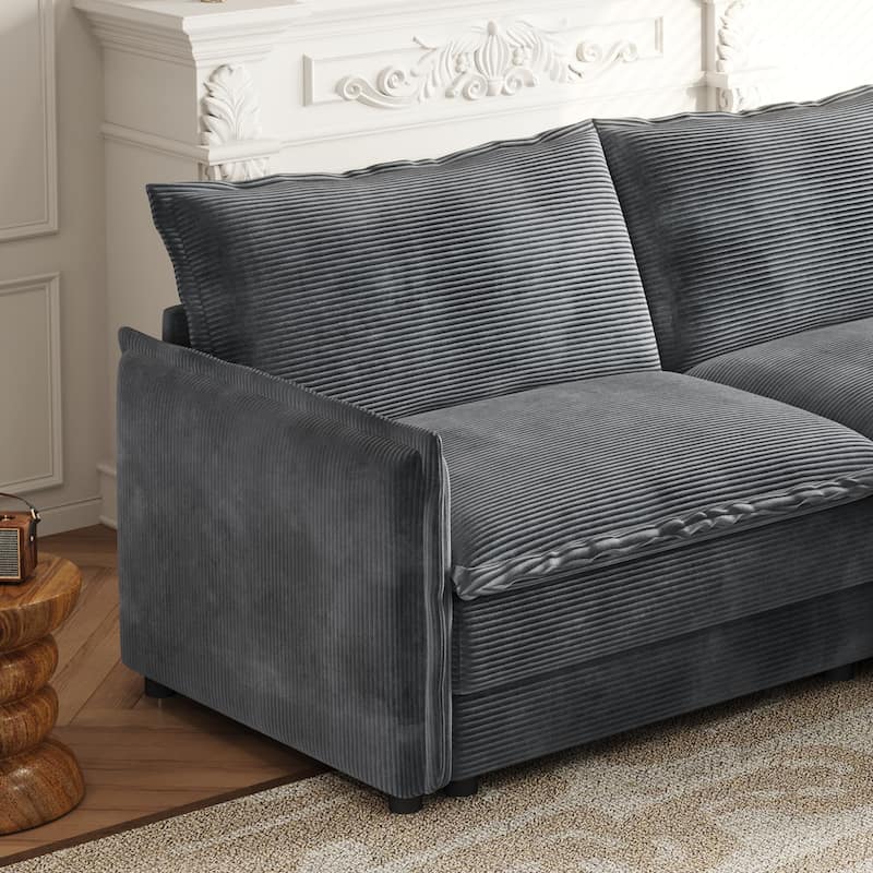 Corduroy Cloud Sleeper Sofa Bed Modular Sectional Sofa with Chaise Lounge Living Room Loveseat Couch with 2 Ottomans