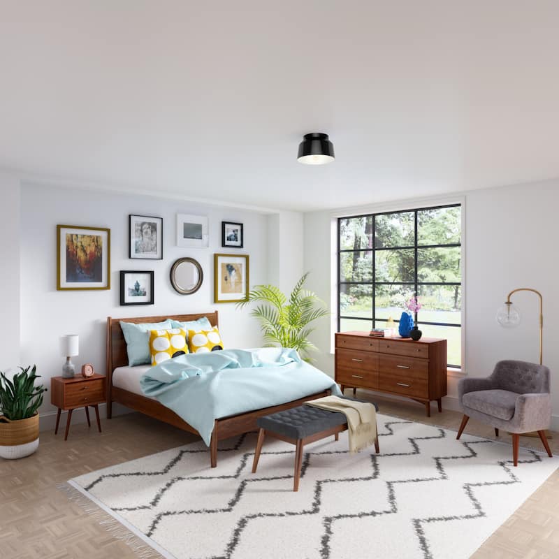 Hunter Cranbrook 1-Light Flush Mount Ceiling Light - Bathroom, Office, Hall, Kitchen - Mid-Century Modern - Damp Rated!