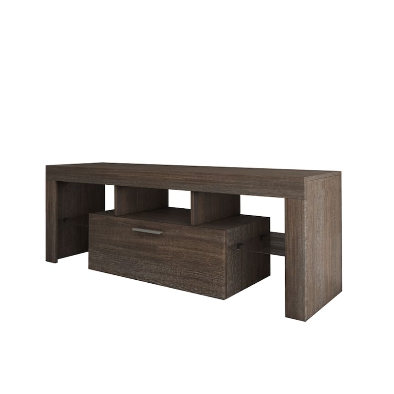 51.18" TV Stand with The Toughened Glass Shelf and LED Color Changing Lights for TVs Up to 55"