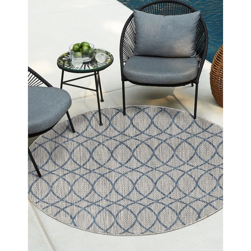 Outdoor Khence Collection Area Rug - Gray Blue - 4' Round