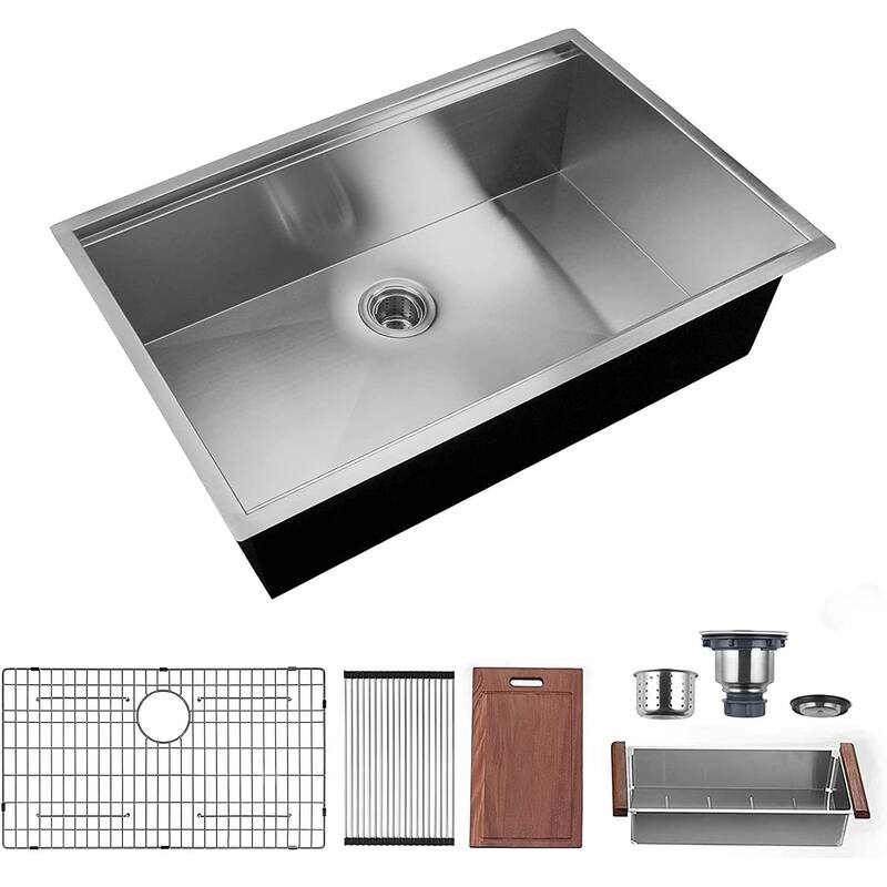 Undermount Workstation Kitchen Sink Single Bowl Sink with Accessories