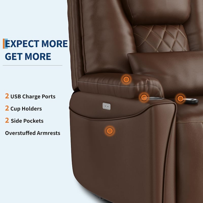 Power Lift Recliner Chair Sofa, PU Leather Reclining with Charging Ports, Cup Holders, Electric Stand Assist