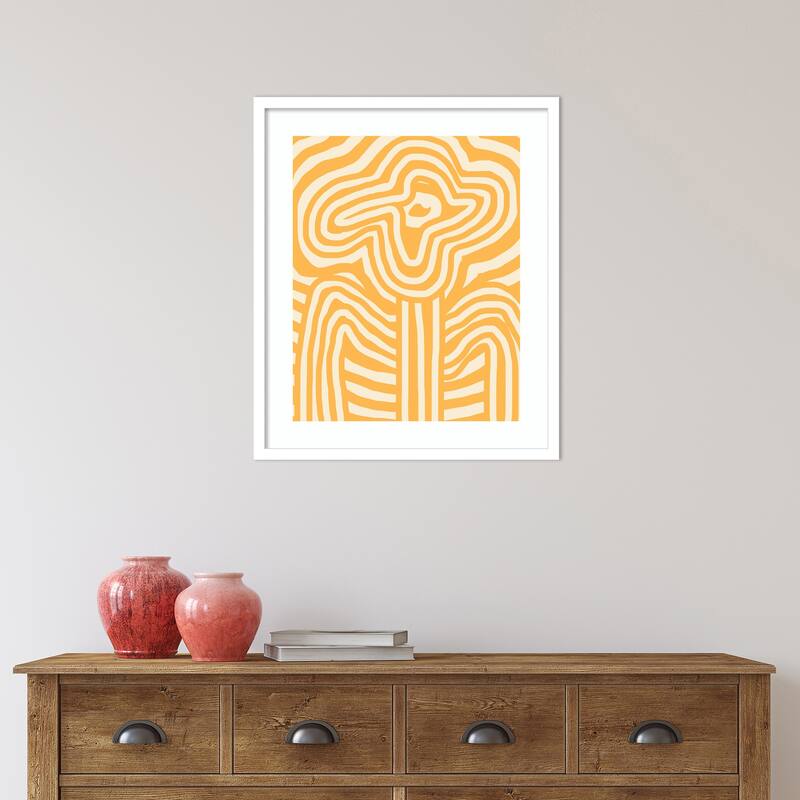 Yellow Striped Flower by Little Dean Wood Framed Wall Art Print - Svelte White - 21 x 25 in