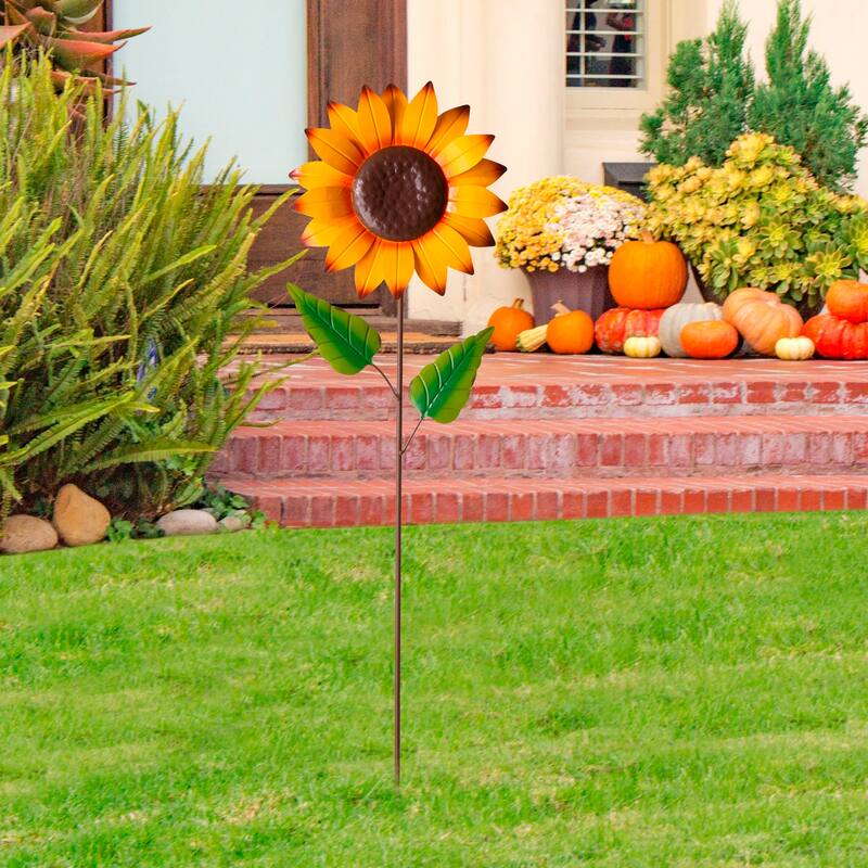 Glitzhome Fall Harvest Metal Sunflower Garden Stake Hanging Decor for Thanksgiving - 1-Piece 42"H Sunflower
