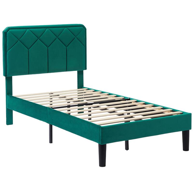 VECELO Adjustable Height Velvet Upholstered Bed Diamond Tufted Headboard with 7.8" Underbed Storage No Box Spring Needed