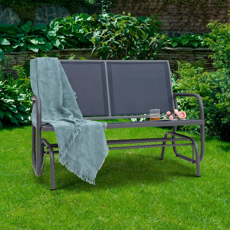 Outdoor Love-Seat Rocking Bench, Patio Glider, Textilene Fabric - blue