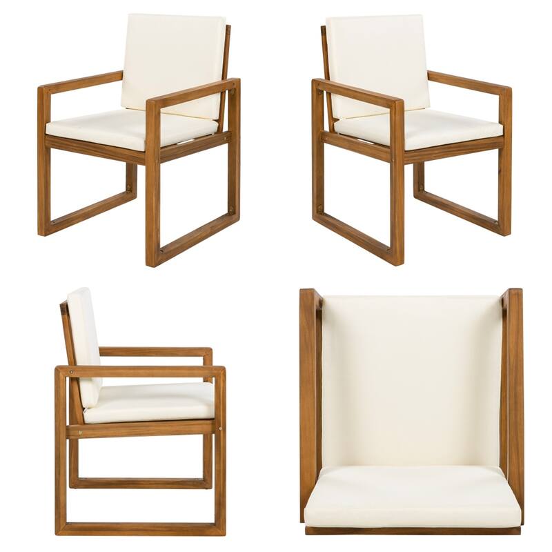 5 Piece Acacia Wood Dining Set with 4 Armchairs and a Table for Garden