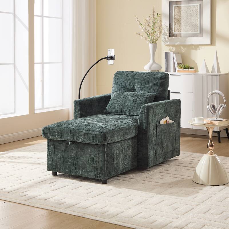 Multifunctional Lazy Person Sofa Recliner,Storage Backrest With Cell Phone Bracket Chenille Single Leisure Chair