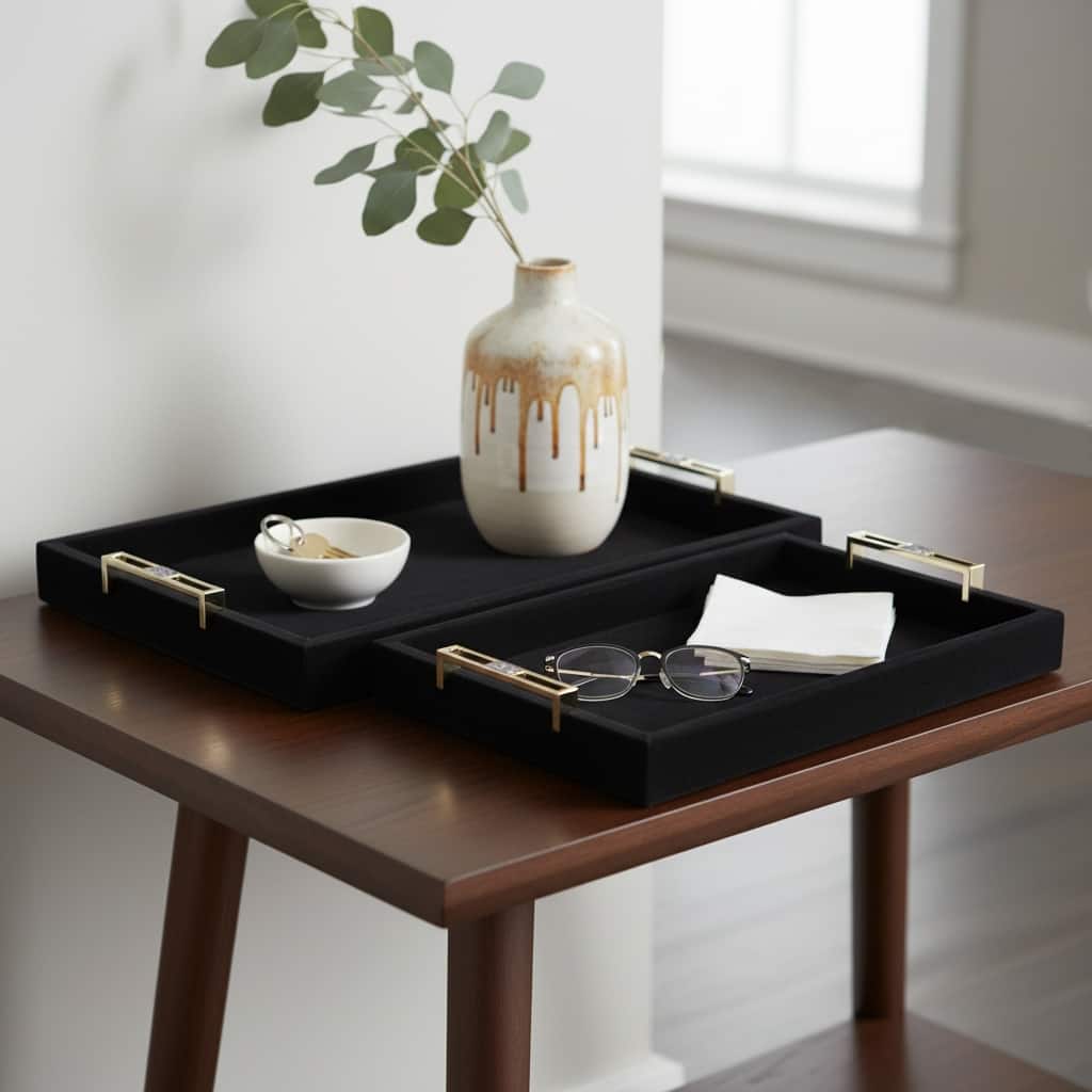 Wood Decorative Trays Metallic Handles (Set of 2) - 17/20" Black - 20.0"