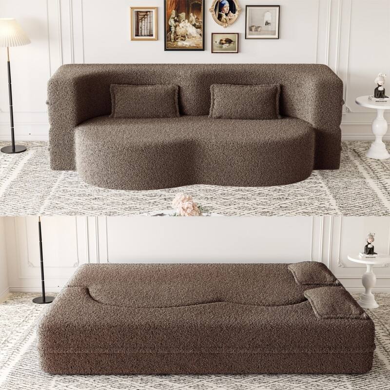 Modern Convertible Floor Sofa Bed - Full Size Foldable Sleeper with Memory Foam, 2 Pillows & No Assembly Needed