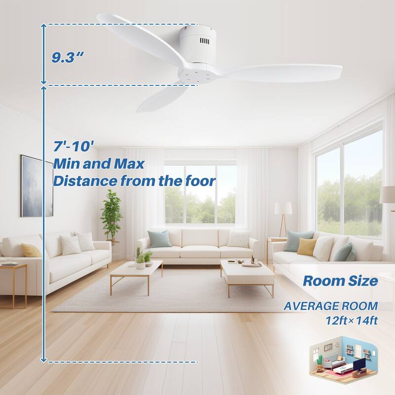 52 Inch Solid Wood Blades Ceiling Fan without Light,Reversible Airflow,6 Gear Wind Speed - 52 inch