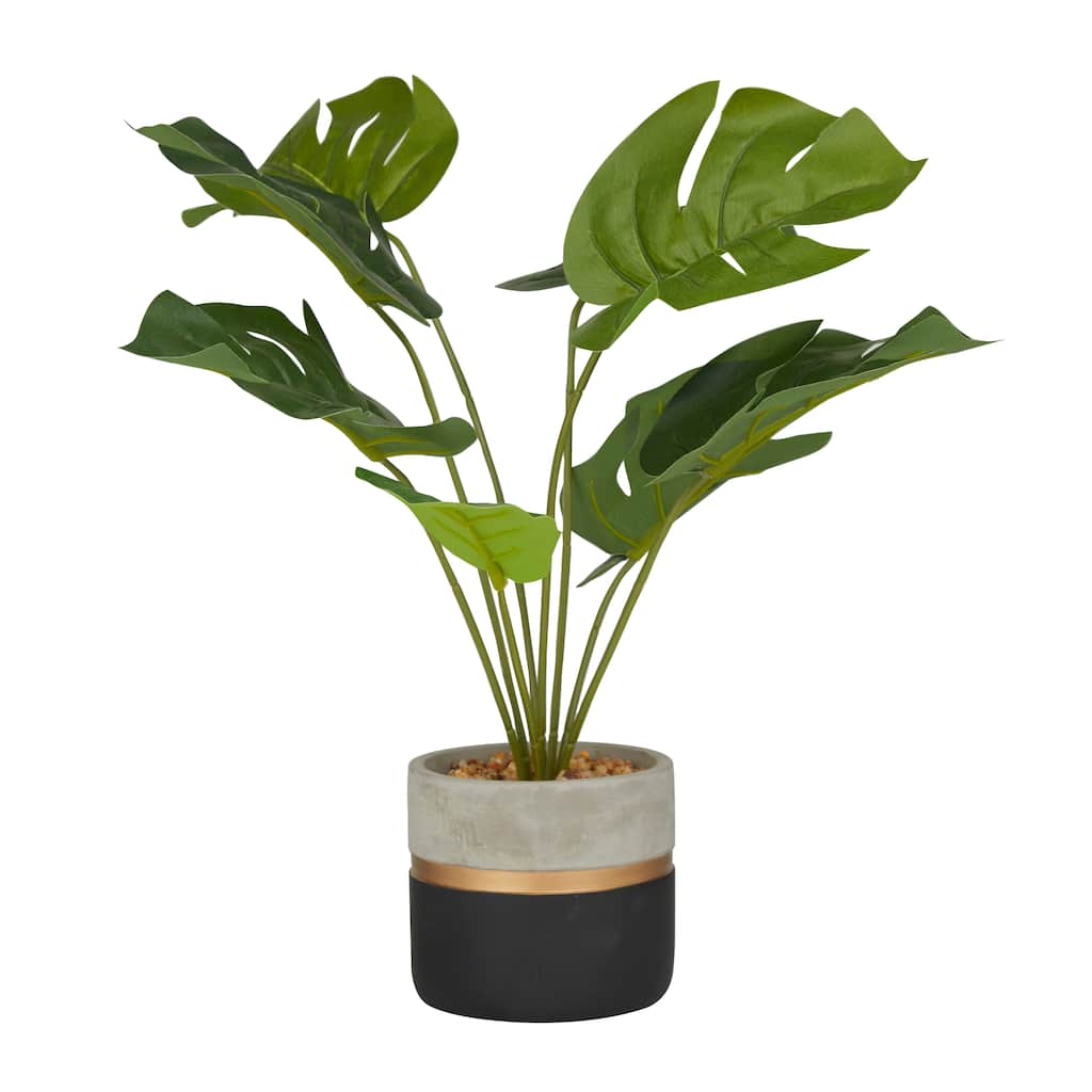 Faux Foliage Monstera Artificial Plant with Realistic Leaves and Color Block Pot - Green - Roche River Decor