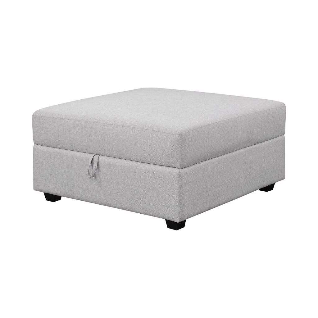 Storage Ottoman with Fabric Upholstery and Tapered Legs, Gray